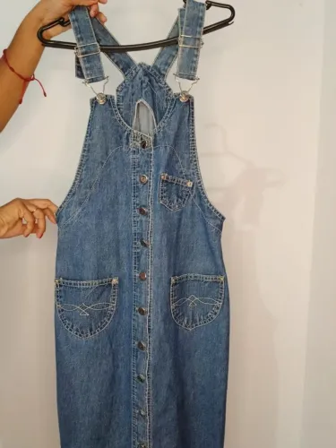 Jardineira Jeans Vintage Runaway Anos 90 Salopete Vestido - Tam G
