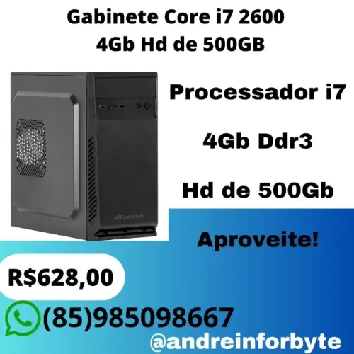 Gabinete Core i7 2600 4Gb Hd de 500GB Ótimo P/ Escritório, Estudos e Jogos