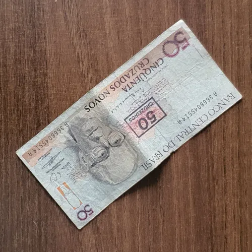 Cédula 50,00 cruzados novos c/carimbo Carlos Drummond de Andrade ref.#1