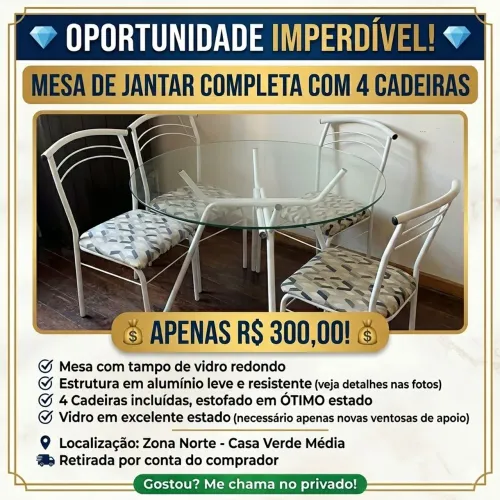 Mesa tampo de vidro