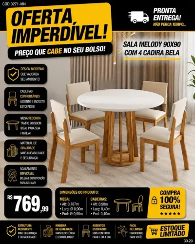 Sala Melody c/4 cadeiras (Pague na entrega)