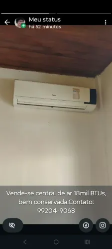 Vende-se 01 central de ar 18mil BTUs, ótimo estado de conservação. R$800,00