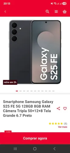 SMARTPHONE SAMSUNG GALAXY S25 FE COR PRETO. 128 GB DE MEMÓRIA. 