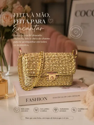 Bolsa dourada em crochê