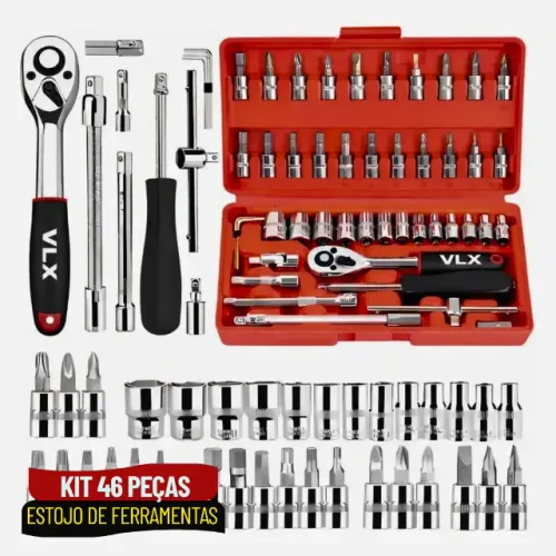 Kit de Ferramentas 46 Peças com Soquetes 1/4 Catraca Bidirecional e Maleta - SFM07