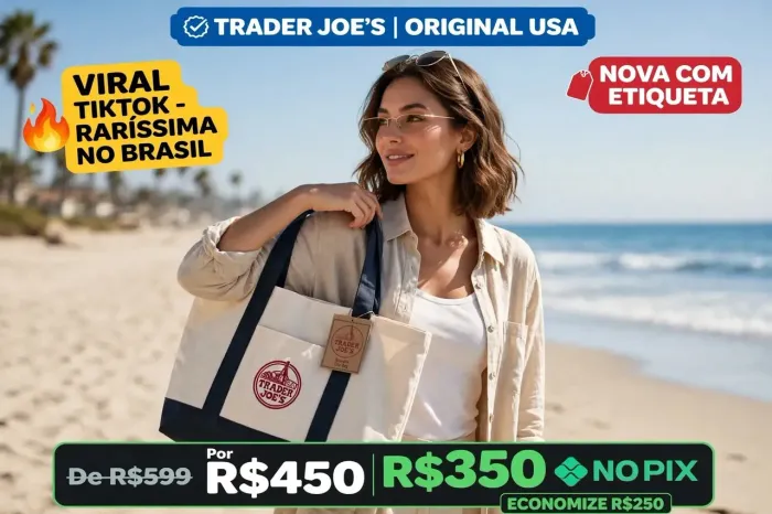 TRADER JOE'S TOTE BAG GRANDE ORIGINAL IMPORTADA NOVA COM ETIQUETA!!!