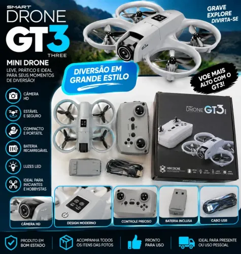 Mini Drone Smart Drone GT3 com Câmera + Controle e Acessórios