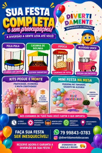 Aluguel de pula pula casinha de bolinha pipoca e algodão doce