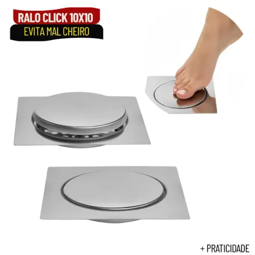 Ralo Click Inteligente em Inox 10x10cm para Banheiro Veda Cheiro - SCS35
