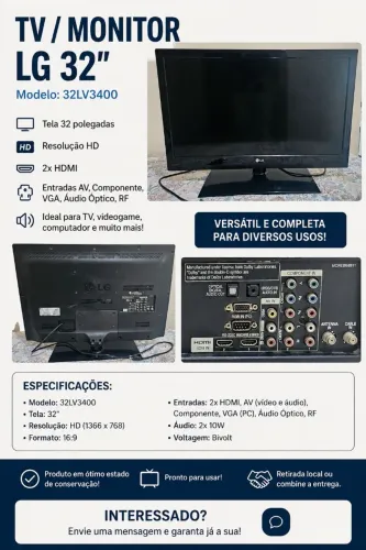 Vendo TV LG 32 HD | 2 HDMI | Em ótimo estado de funcionamento