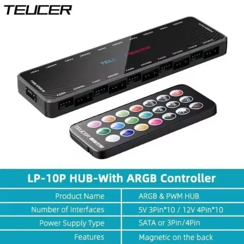 Controladora Teucer Lp-10 Argb 5v com 10 portas PWM + 10 portas ARGB 5v (3 pinos)- Novo!