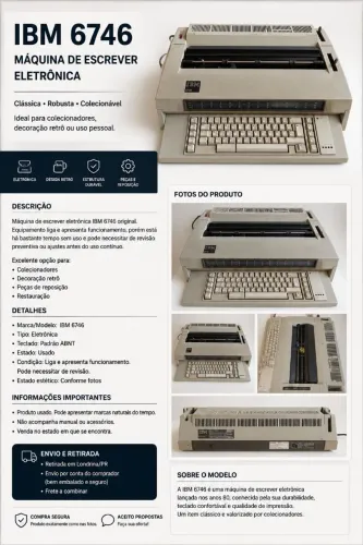 Máquina de Escrever Eletrônica IBM 6746 Original | Liga e Funciona | Clássica