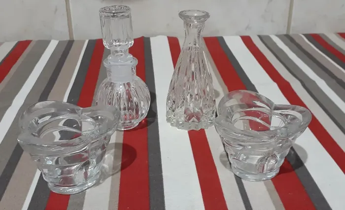 Kit frascos e castiçais lapidados