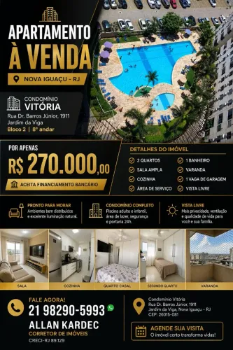 Vendo apartamento 02 quartos, Cond.  Vitória. Bairro: Rancho Novo, Nova Iguaçu 