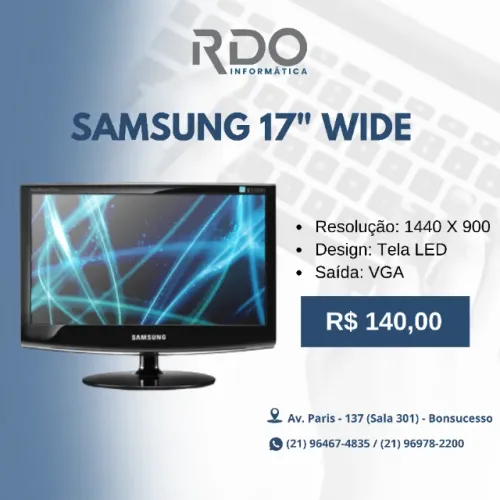 Monitor Samsung 17 Wide LED 1440x900 VGA - Ideal para PC e Escritório (Barato)