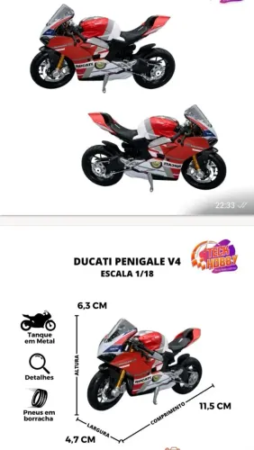 Miniatura de moto Ducati 1/18