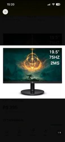 Vendo Monitor 19.5 Led 3green 75hz Hd Gamer 2ms Hdmi E Vga Vesa Cor Preto 110v/220v