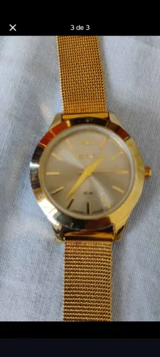 Relógio teckno feminino dourado semi jóias