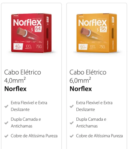 Cabo de eletricidade Norcola 1,5mm 2,5mm 4mm 6mm 10mm e cabo paralelo 1,5mm e 2,5mm