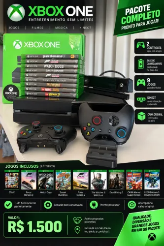 X Box One Kinect 2 controles 8 jogos