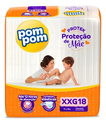 Fralda Pom Pom Protek XGG para Bebês de 14 a 18 kg, com 18 Unidades