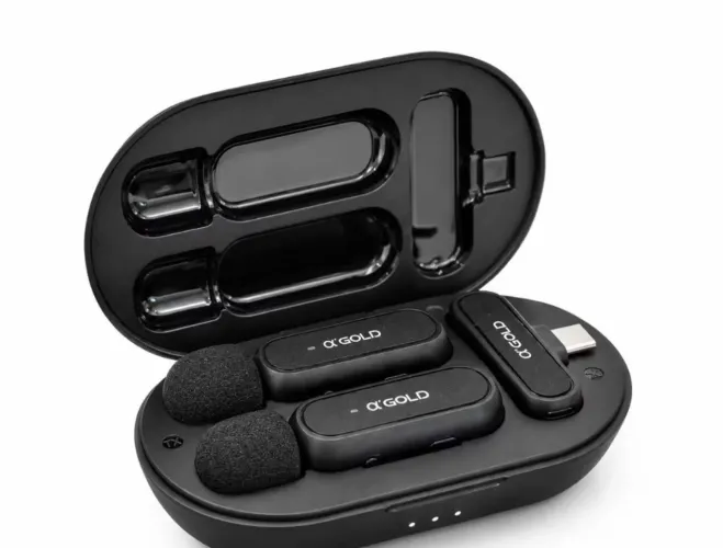 ? Microfone De Lapela Sem Fio Duplo a'Gold Plus MCF-11 (Tipo-C 2 em 1) Profissional ?