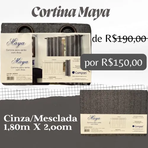 Cortina Rústica Maya Campari Cinza (Nova)