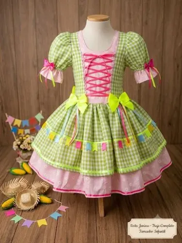 Vestido festa junina com adereço de cabelo