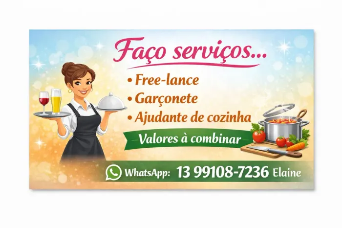 Serviços Garçonete/ Fritadeira/ Ajudante de cozinha