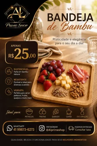 Tábua Bandeja Mantegueira Petisqueira em Bambu de vários tamanhos e modelos "Somos Loja"