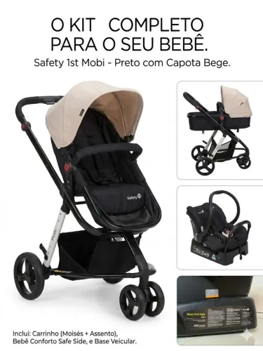 KIT COMPLETO SAFETY 1ST MOBI (Carrinho + Moisés + Bebê Conforto + Base)