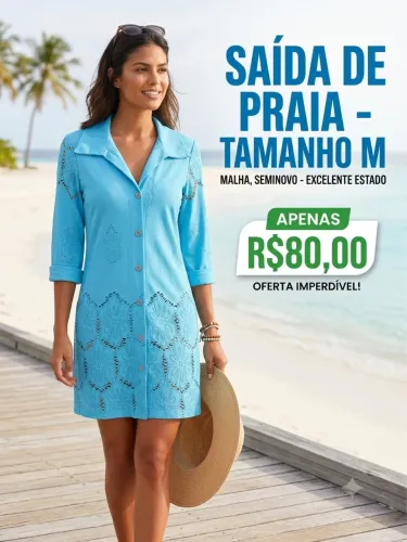 saída de praia feminina azul m