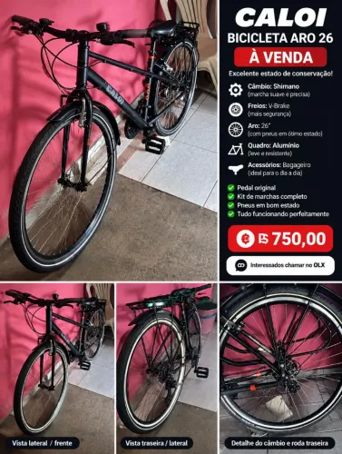 Bicicleta Caloi Aro 26 Preta - Completa com Bagageiro