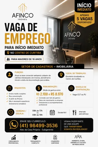 VAGA DE EMPREGO PARA INÍCIO IMEDIATO NO CENTRO DE CURITIBA - PARA MAIORES DE 18 ANOS