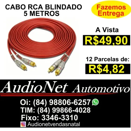 Cabo Rca 5 Metros Blindado Conector Ouro Profissional Automotivo Carro Som Trio Bob
