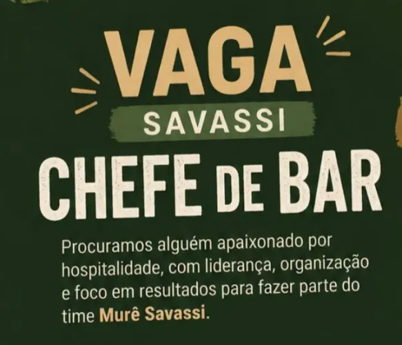Vaga chefe de bar