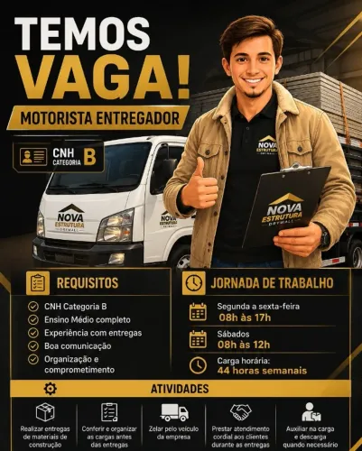 VAGA: MOTORISTA ENTREGADOR - CNH B