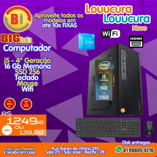 Computador, Intel I5, 16gb De Ram, Ssd 240gb Teclado Mouse Wifi - Em ate 10x Fixas 