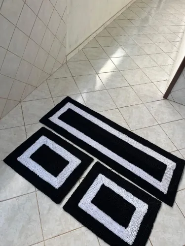 Jogo de Tapete fru fru para cozinha - preto e branco