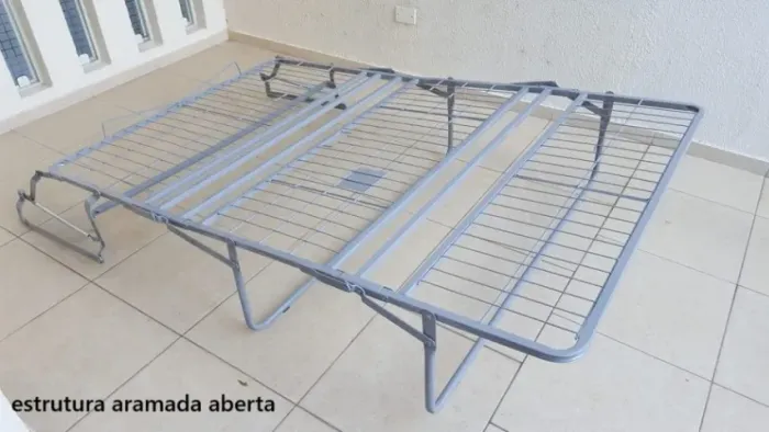 Estrutura aramada nova para cama de casal auxiliar de embutir em sofá ou baú - dobrável
