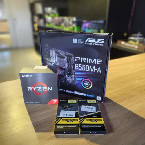 Kit Upgrade Ryzen 7 5700X + B550 Asus + 16gb 3200mhz Corsair Novo a pronta entrega