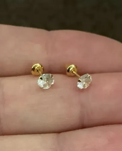 brinco ouro 18 zircônia pequeno bebê criança segundo furo