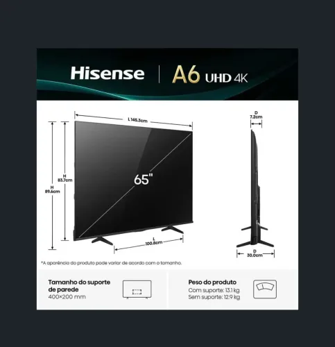 TV Hisense 65 Polegadas DLED A6 Nova Lacrada Com Garantia e NF