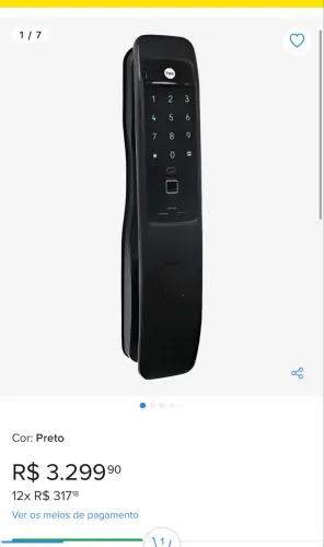 Fechadura Digital Eletrônica Ymi-70a Com Yale Connect Yale Preto