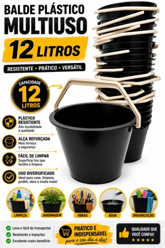 Balde Plástico Multiuso 12 Litros