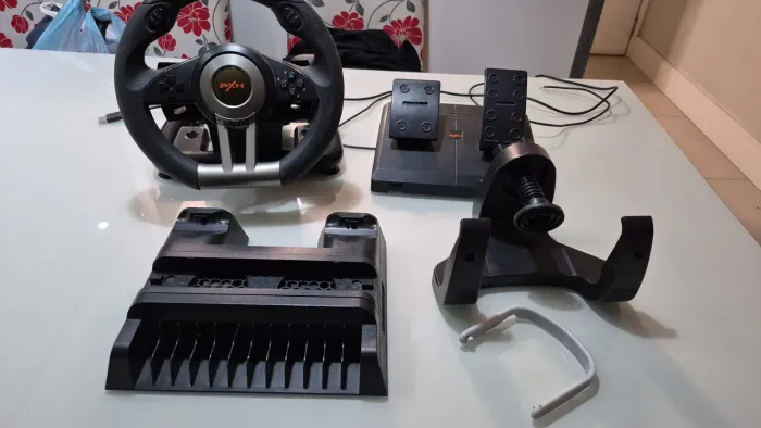 Kit gamer volante pedal e carregador cooler