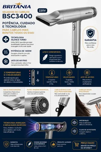 Secador de cabelo Britânia BSC3400 (lacrado)