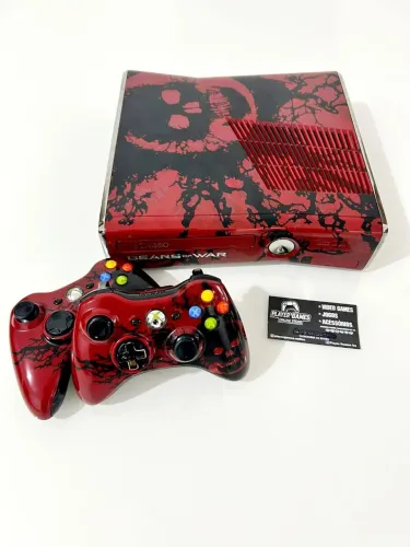 Xbox 360 Edição Gears Of War HD Desbloq. c/ Jogos + 2 Controles Originais (Aceito Cartão)