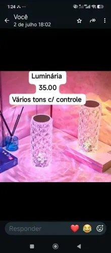 Luminária recarregável c controle várias cores toque screens