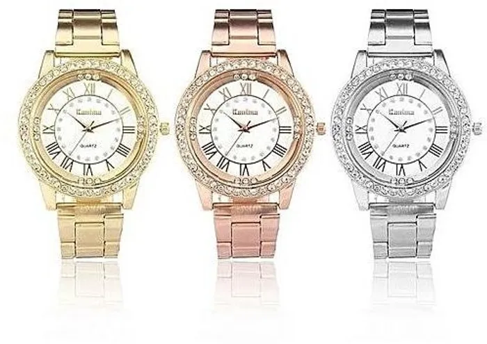 Relógio de pulso de quartzo analógico  com cristal de strass banhado em aço inoxidável 